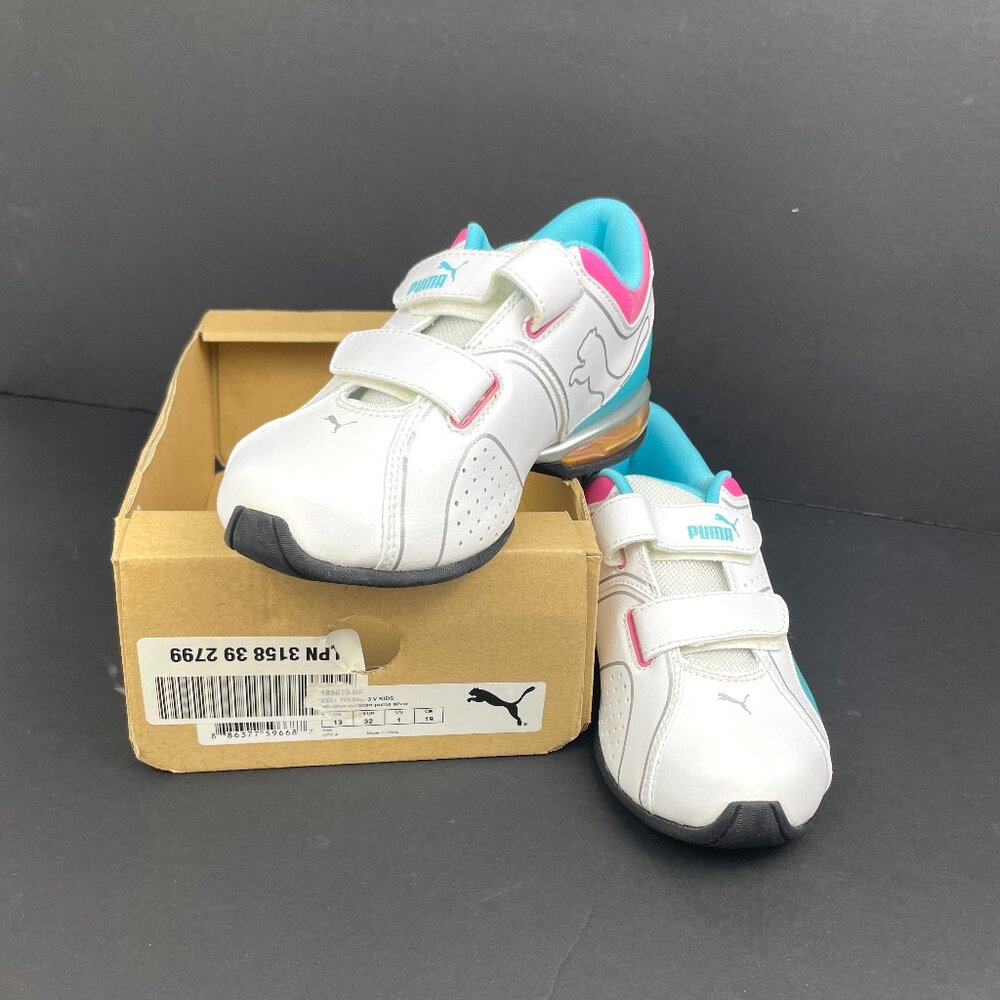 New PUMA Cell Tolero Kids Sneakers White/ Blue /Pink 185678-09 Size US 1/EUR 32